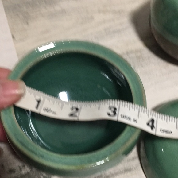 Set of two teal/brown handcrafted signed pottery bowl with lid & pitcher - Picture 7 of 9